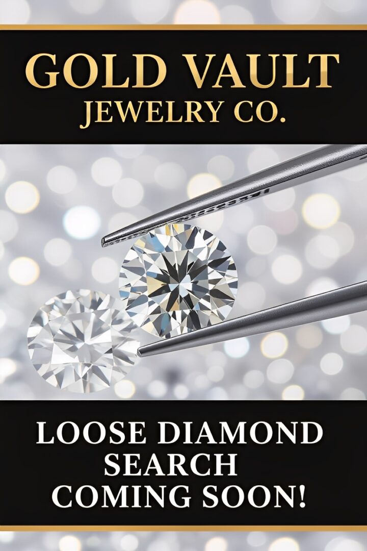 Jewelry ad with loose diamonds and tweezers.