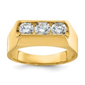 Gold ring with three round diamonds.