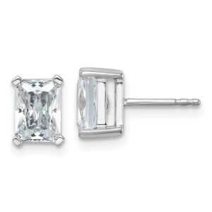Silver rectangular diamond stud earrings.