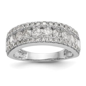 Silver ring with embedded sparkling diamonds.