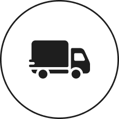 Silhouette of a truck inside a circle.