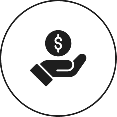 Hand holding a coin icon.