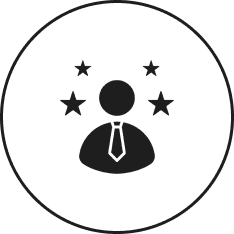 Person icon with stars in circle.