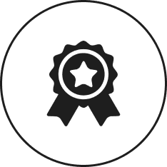 Award ribbon with star on dark background.