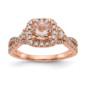 Elegant rose gold ring with diamonds and a central pink gemstone.