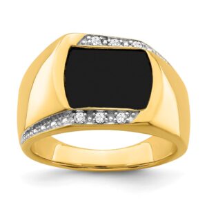 Elegant gold ring with black onyx and diamonds.