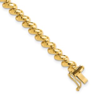 Close-up of a gold chain bracelet with a clasp.