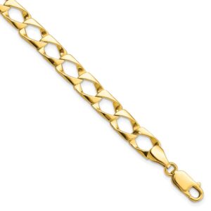 Close-up of a gold chain bracelet with a lobster clasp.