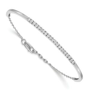 Elegant silver tennis bracelet with sparkling stones.