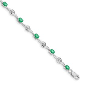 Elegant silver bracelet with green gemstones and heart-shaped links.