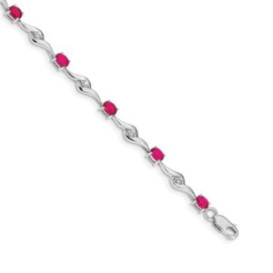 Silver bracelet with alternating pink and clear gemstones.