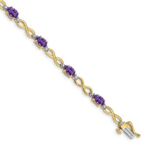 A delicate gold bracelet with purple beads and a small charm.