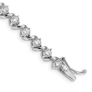 Elegant diamond tennis bracelet with a silver clasp.