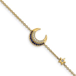 Elegant gold bracelet with crescent moon and star design.