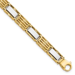 Elegant gold bracelet with rectangular white insets.
