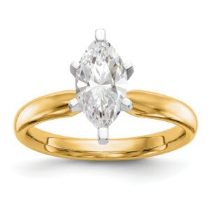 Elegant gold ring with a prominent marquise diamond centerpiece.