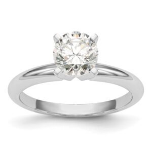 Elegant solitaire diamond engagement ring with a polished silver band.