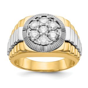 Elegant gold ring with a cluster of diamonds on top.